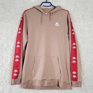 Kappa Women Hoodie Size XL Pullover Tan Red Logo Tape Streetwear